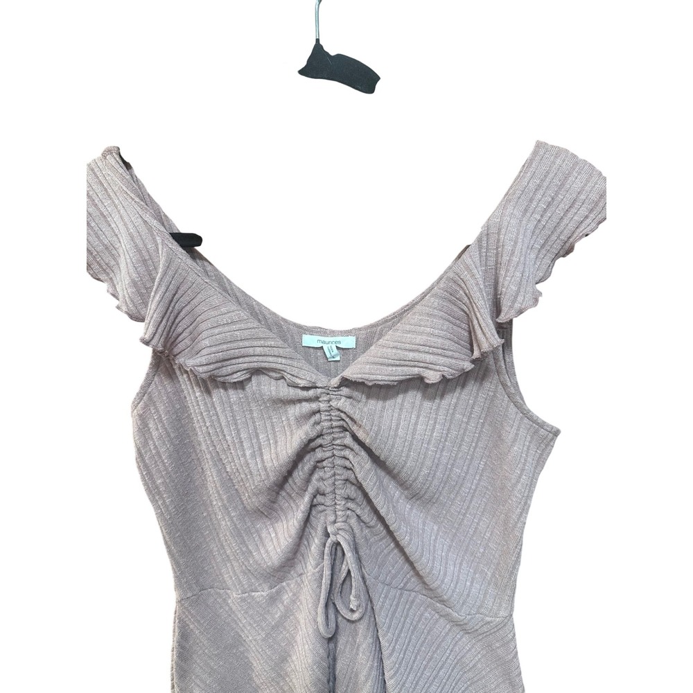 Maurices Mauve Ribbed Ruffle Off Shoulder Ruched Peplum Top Large - Picture 2 of 9